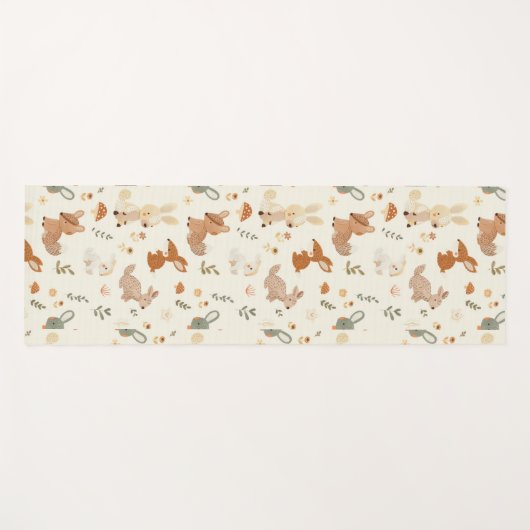 森お洒落林の動物の緑のパターン ヨガマット (正面(横))