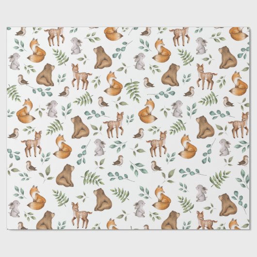 森お洒落林の動物の緑のパターン ラッピングペーパー (フラット)