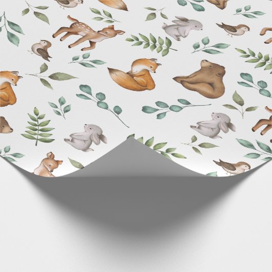 森お洒落林の動物の緑のパターン ラッピングペーパー (角)