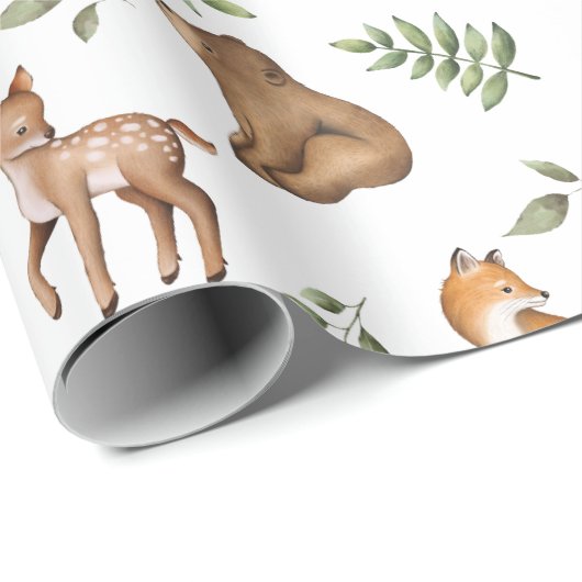 森お洒落林の動物の緑のパターン ラッピングペーパー (ロールコーナー)