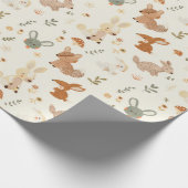 森お洒落林の動物の緑のパターン ラッピングペーパー (角)