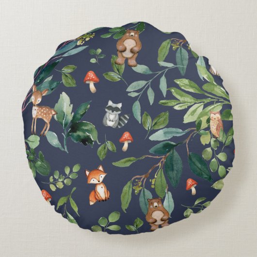 森お洒落林の動物の緑 ラウンドクッション (裏面)