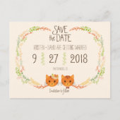森お洒落猫クリームウェディング日時を保存 案内ポストカード (正面)