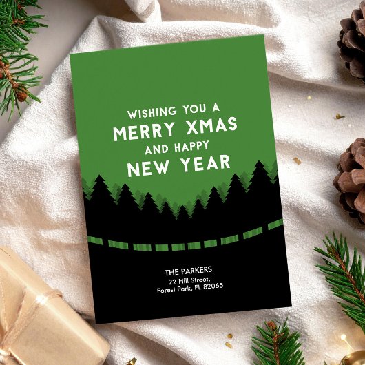 森からの緑と黒のトレンディークリスマス カード