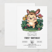 森かわいいバニー1th誕生日デジタル 招待状 (正面/裏面)