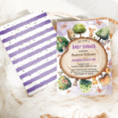 森かわいい動物の水の色ベビーガールシャワー 招待状