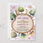 森かわいい動物の水の色ベビーガールシャワー 招待状 (正面)