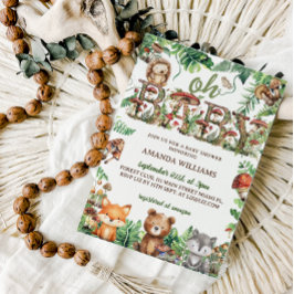 森かわいい動物の緑ああ赤ちゃんシャワー 招待状