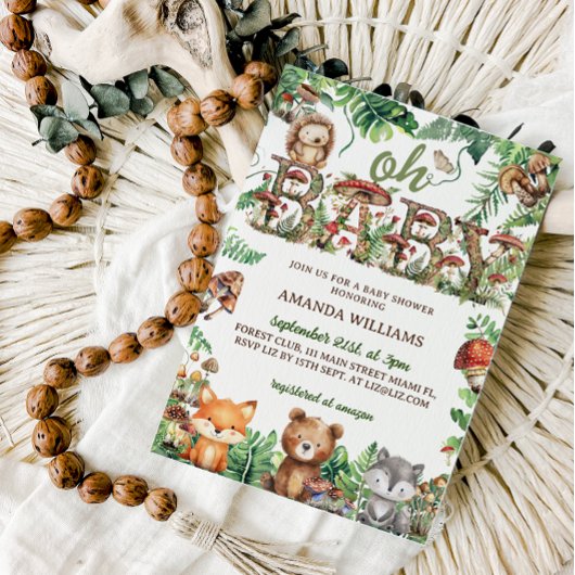 森かわいい動物の緑ああ赤ちゃんシャワー 招待状