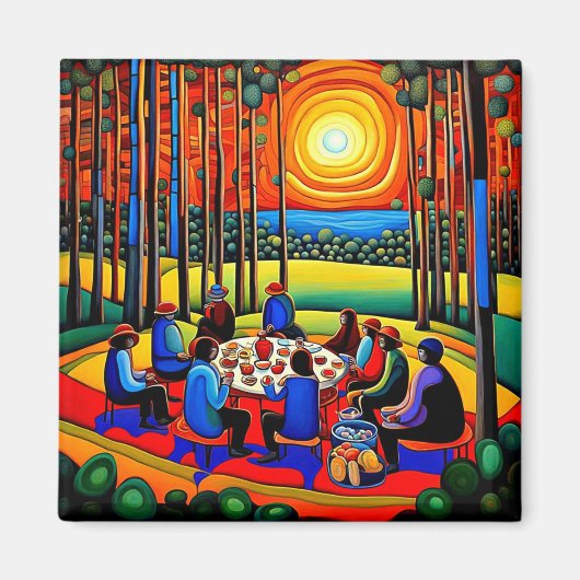 森でのピクニック2 マグネット (正面)