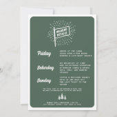 森でのレトロな独身パーティウィークエンド | 緑 招待状 (裏面)