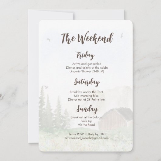 森での週末独身最後の夜会招待状 招待状 (裏面)