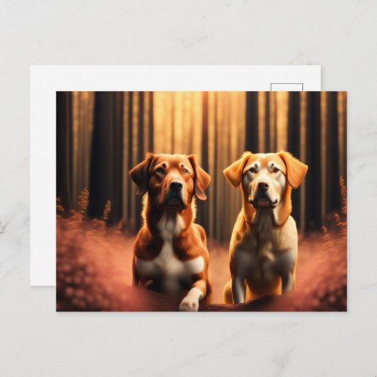 森でポーズをとる犬の友人 ポストカード (正面/裏面)