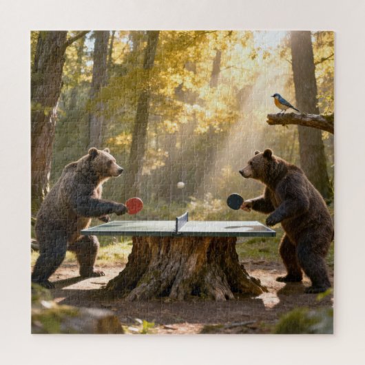 森で卓球をするクマたち ジグソーパズル (縦)