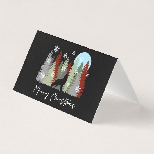 森で遠吠えするオオカミのクリスマスツリー (正面)