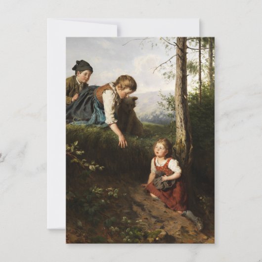 森で野生の果実を摘む3人の子供 カード (正面)