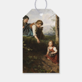 森で野生の果実を摘む3人の子供 ギフトタグ