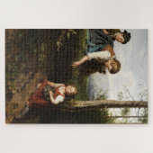 森で野生の果実を摘む3人の子供 ジグソーパズル (横)