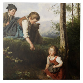 森で野生の果実を摘む3人の子供 タイル