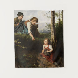 森で野生の果実を摘む3人の子供 タペストリー