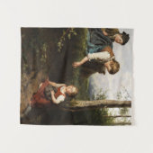 森で野生の果実を摘む3人の子供 タペストリー (正面(横))