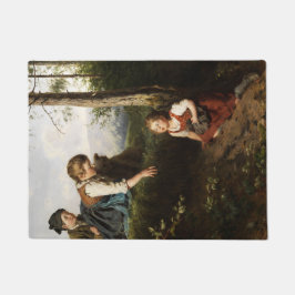 森で野生の果実を摘む3人の子供 ドアマット