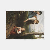 森で野生の果実を摘む3人の子供 フリースブランケット (正面(横))