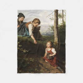 森で野生の果実を摘む3人の子供 フリースブランケット