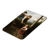 森で野生の果実を摘む3人の子供 マグネット (左側)