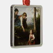 森で野生の果実を摘む3人の子供 メタルオーナメント (右)