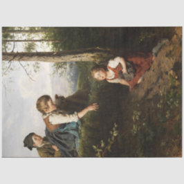 森で野生の果実を摘む3人の子供 薄葉紙