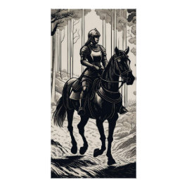 森で馬に乗る女性の騎士 ポスター