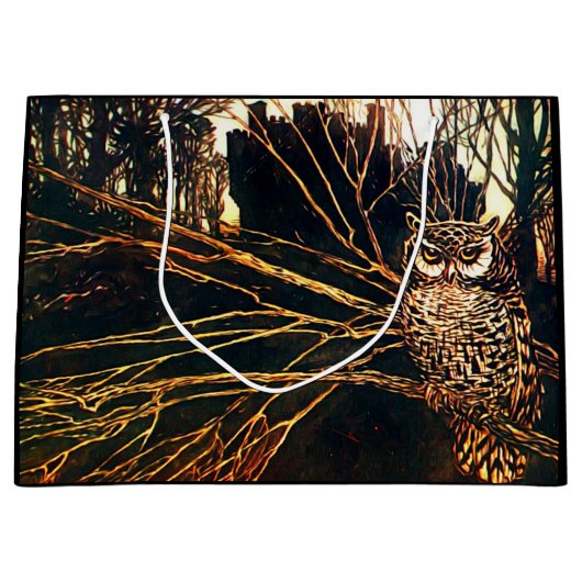 森とフクロウの神秘的な城 ラージペーパーバッグ (正面)