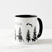 森と動物が黒い北欧ハイゲ マグカップ (正面右)