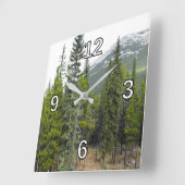 森と山のシーン正方形の時計 スクエア壁時計 (傾斜)