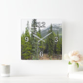 森と山のシーン正方形の時計 スクエア壁時計 (ホーム)