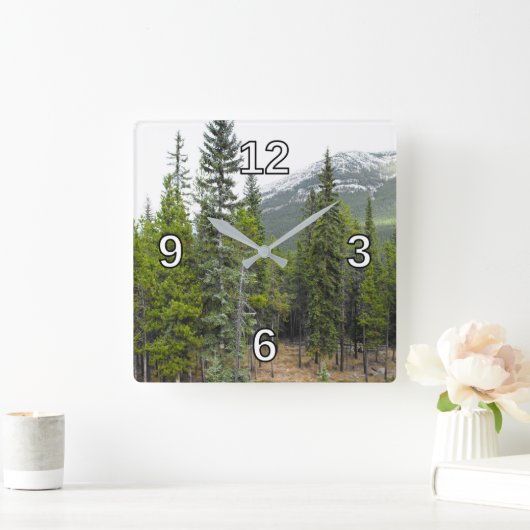 森と山のシーン正方形の時計 スクエア壁時計 (ホーム)