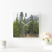 森と山の風景の四角時計 スクエア壁時計 (ホーム)