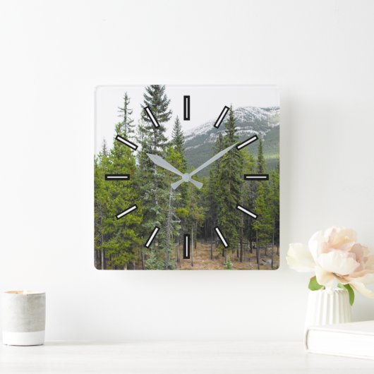 森と山の風景の四角時計 スクエア壁時計 (ホーム)