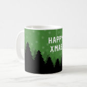 森と木と雪のグリーン ハッピー Xmas マグカップ (正面左)