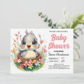 森にかわいい鳥の赤ちゃんシャワー 招待状 (スタンド正面)