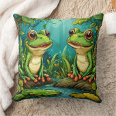 森に座る2匹のマンガのカエル鮮やか|過去記事 クッション (ブランケット)