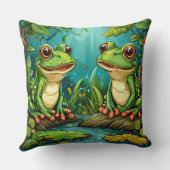 森に座る2匹のマンガのカエル鮮やか|過去記事 クッション (裏面)