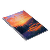 森に沈むオレンジ色の威厳のある夕日 ノートブック (右側)
