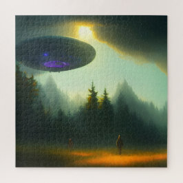 森に着陸するエイリアンUFO サイエンスフィクション ジグソーパズル