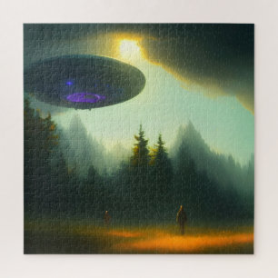 森に着陸するエイリアンUFO サイエンスフィクション ジグソーパズル