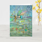 森に魅せられた妖精とキノコの美術 カード (黄色い花)