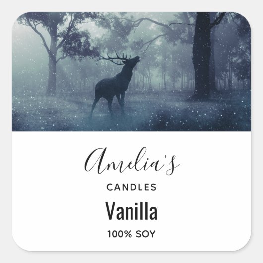 森に〔雄ジカの〕枝角を持つ鹿 – Candle Business スクエアシール (正面)