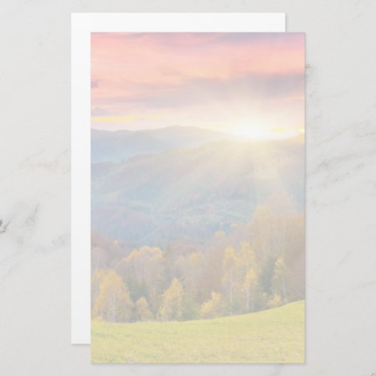 森のある山の秋の風景 便箋 (正面/裏面)