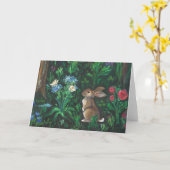 「森のうさぎ」 (うさぎの詳細)グリーティングカード カード (黄色い花)